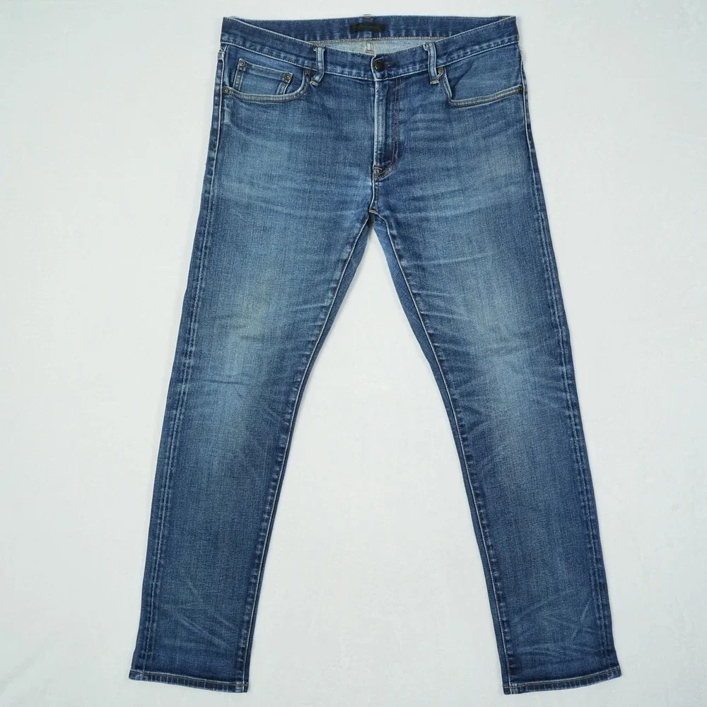 Uniqlo Slim Straight Japanese Kaihara Selvedge Jeans Mens 35x32 Blue Low Rise